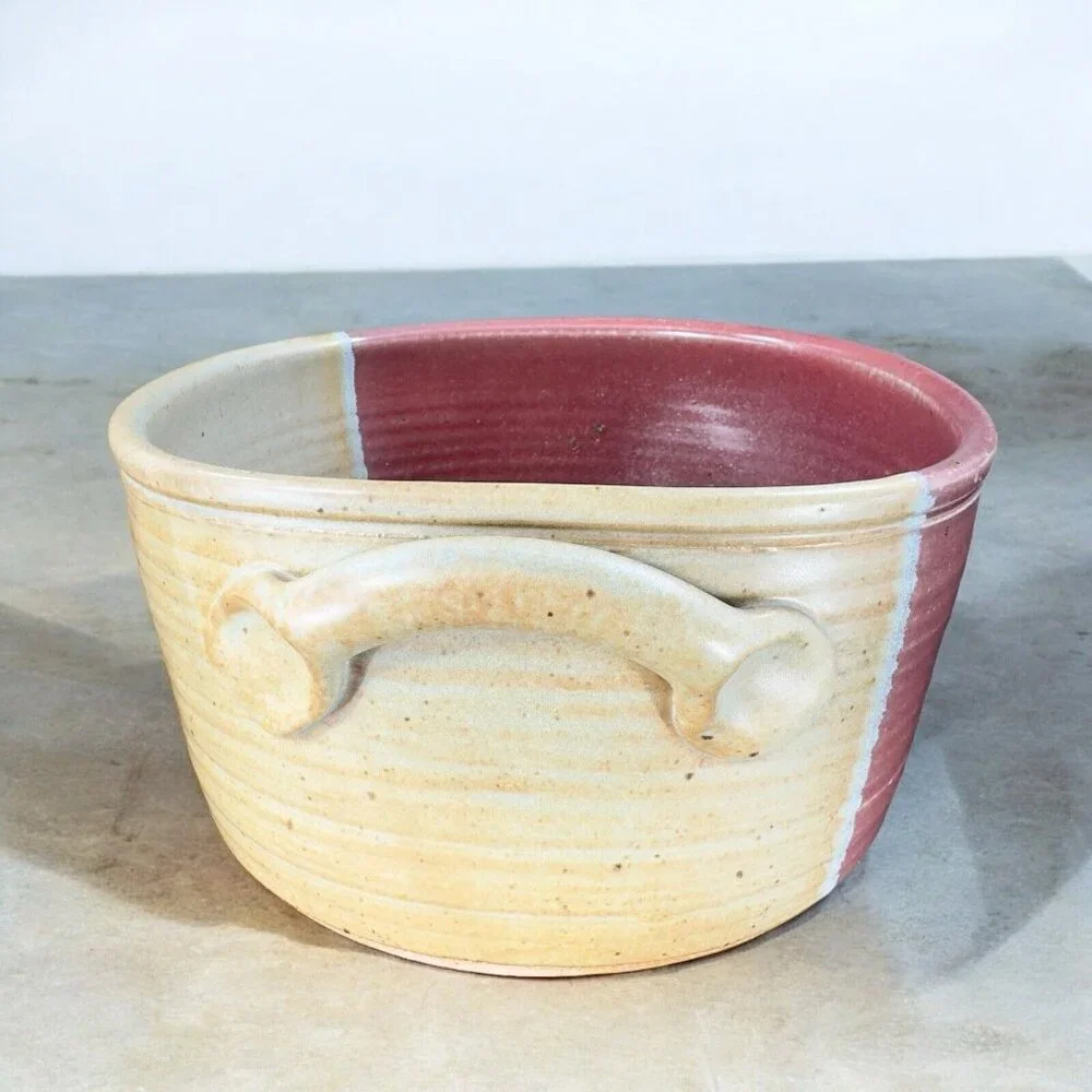 Hand Made Studio Art Pottery Bowl Dish With Handles Signed B‎ Creek Planter Pot